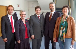 v.R. Saskia Esken, Gernot Erler, Andreas Röhm, Heike Birgit Damke und Macit Karaahmetoglu